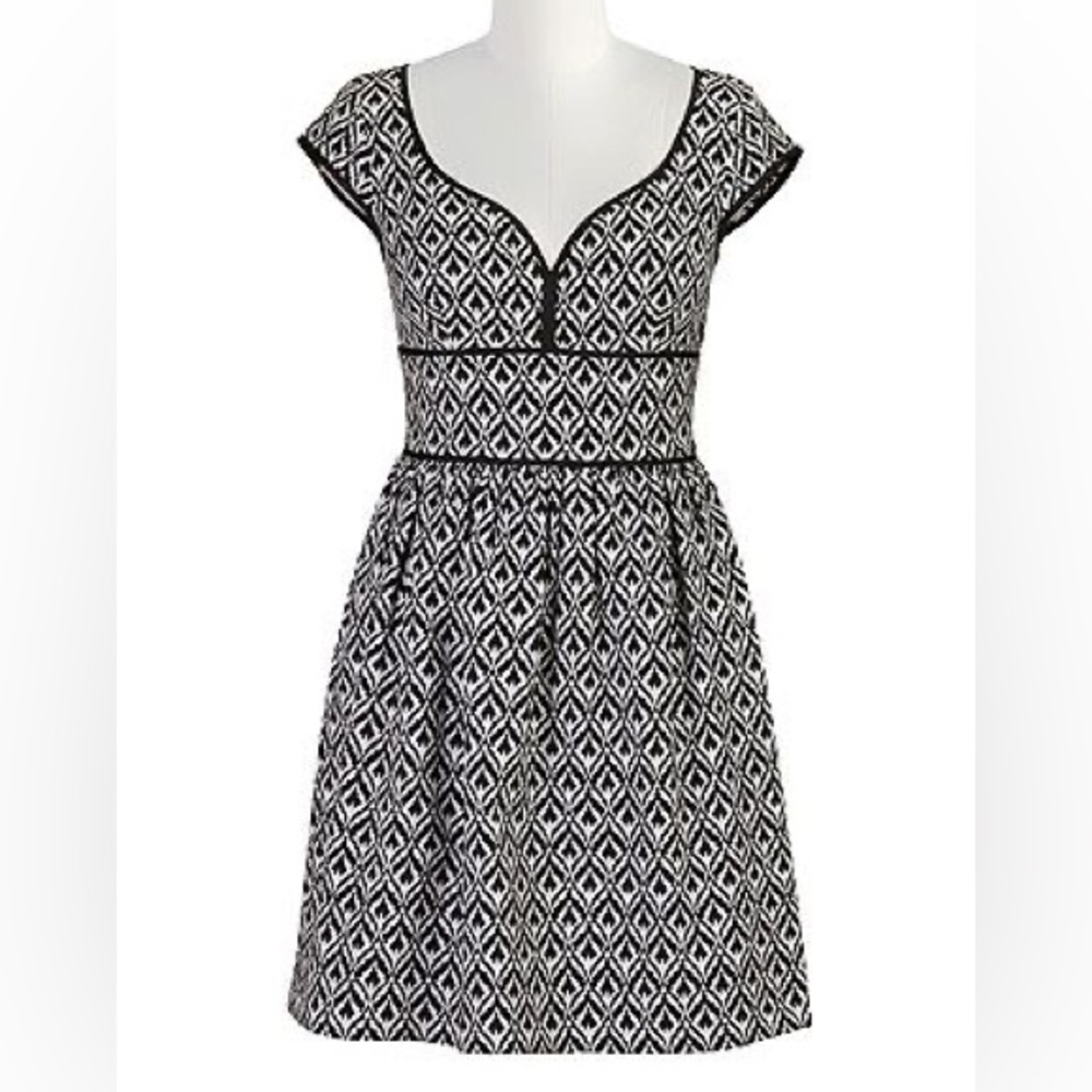 eShakti Women’s size Large Jacquard Black & White Print Knee Length Dress